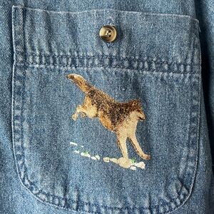 Vintage denim shirt with screen printed wolves XL